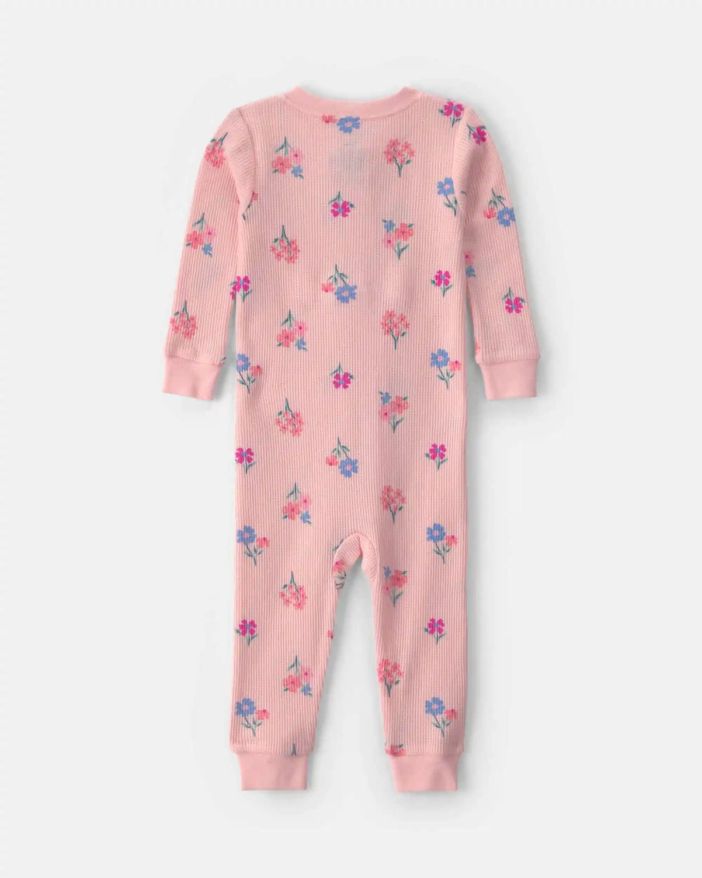Baby Girl 1-Piece Floral Thermal Waffle Knit Pajama - Pink