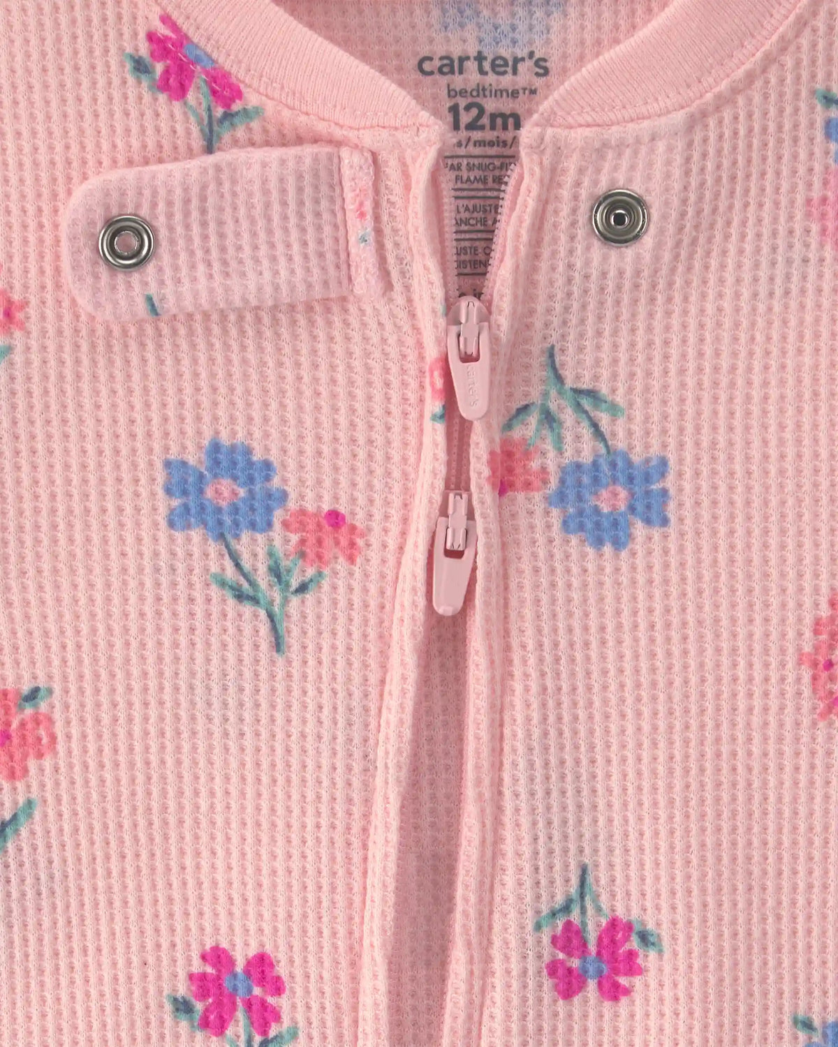 Baby Girl 1-Piece Floral Thermal Waffle Knit Pajama - Pink