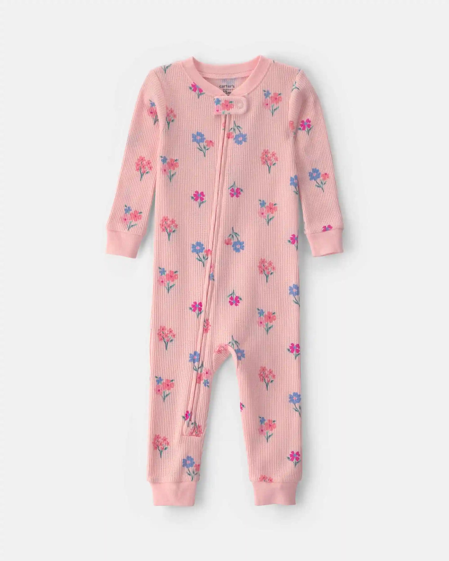 Baby Girl 1-Piece Floral Thermal Waffle Knit Pajama - Pink