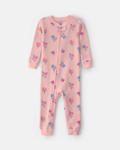 Baby Girl 1-Piece Floral Thermal Waffle Knit Pajama - Pink