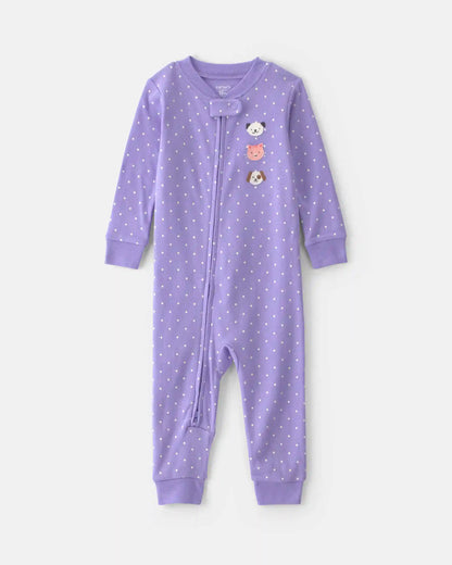 Baby Girl 1-Piece Pets 2-Way Zip 100% Cotton Snug Fit Pajama - Purple