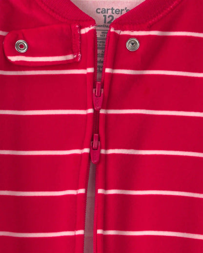 Baby Boy 1-Piece Moose Striped 2-Way Zip DreamPlush Snug Fit Footed Pajama - Red