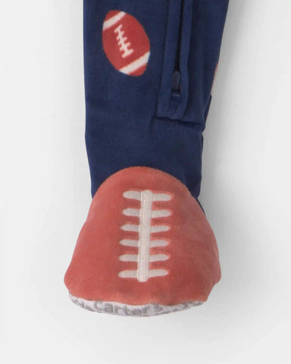 Baby Boy 1-Piece Football 2-Way Zip DreamPlush Snug Fit Footed Pajama - Navy Blue