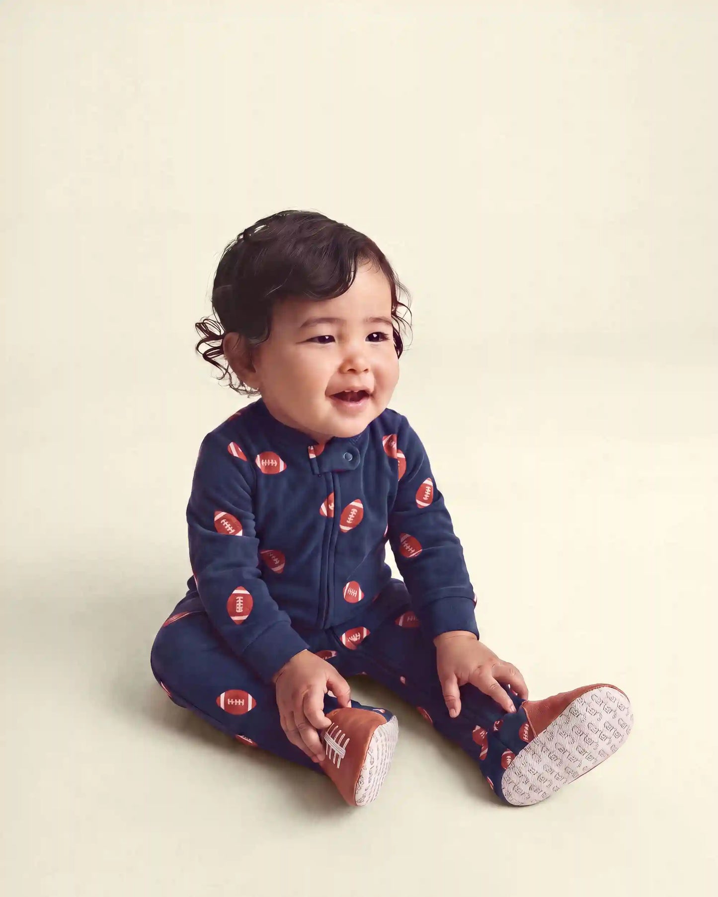 Baby Boy 1-Piece Football 2-Way Zip DreamPlush Snug Fit Footed Pajama - Navy Blue