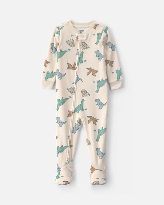 Baby Boy 1-Piece Dino 2-Way Zip DreamPlush Snug Fit Footed Pajama - Cream