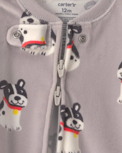 Baby Boy 1-Piece Dog 2-Way Zip DreamPlush Snug Fit Footed Pajama - Grey