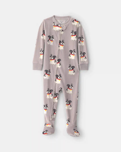 Baby Boy 1-Piece Dog 2-Way Zip DreamPlush Snug Fit Footed Pajama - Grey