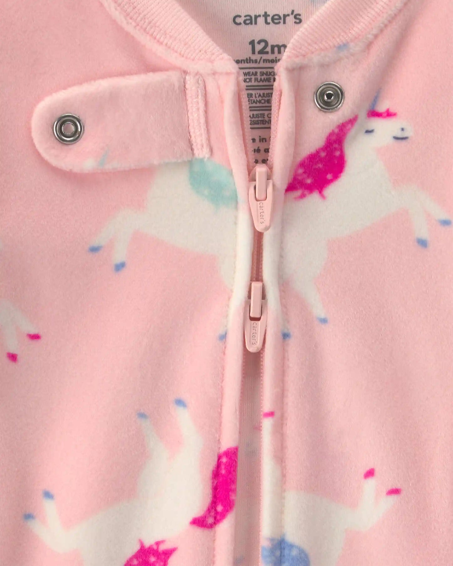Baby Girl 1-Piece Unicorn 2-Way Zip DreamPlush Snug Fit Footed Pajama - Pink