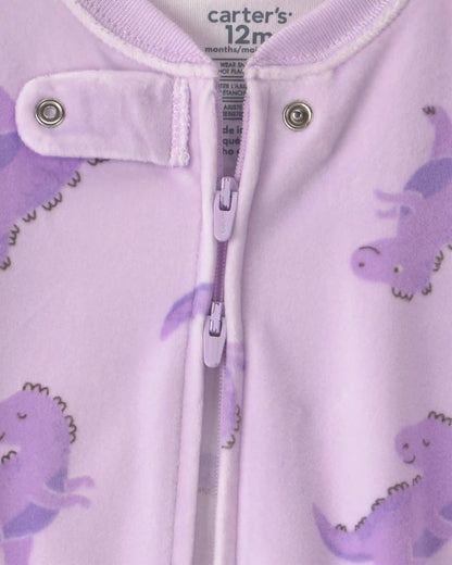 Baby Girl 1-Piece Dino 2-Way Zip DreamPlush Snug Fit Footed Pajama - Purple