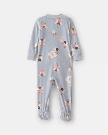 Baby Girl 1-Piece Fairies 2-Way Zip DreamPlush Snug Fit Footed Pajama - Blue