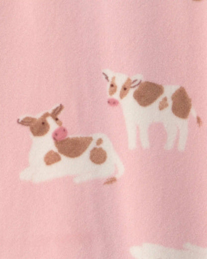 Baby Girl 1-Piece Cow 2-Way Zip DreamPlush Snug Fit Footed Pajama - Pink
