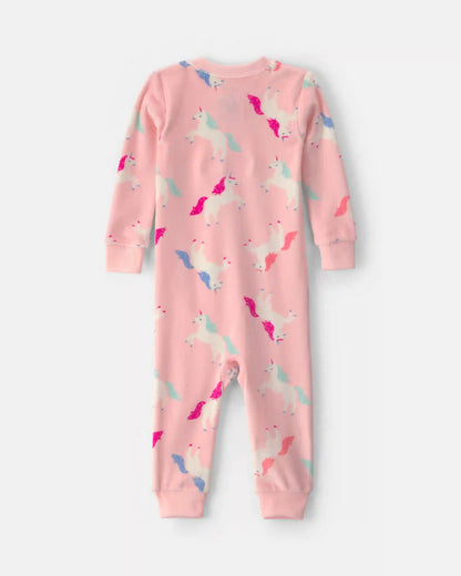 Baby Girl 1-Piece Unicorn 2-Way Zip DreamPlush Snug Fit Pajama - Pink