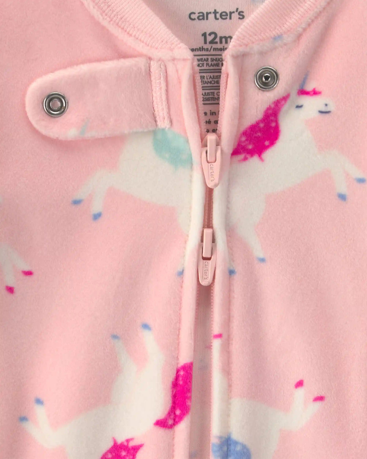 Baby Girl 1-Piece Unicorn 2-Way Zip DreamPlush Snug Fit Pajama - Pink