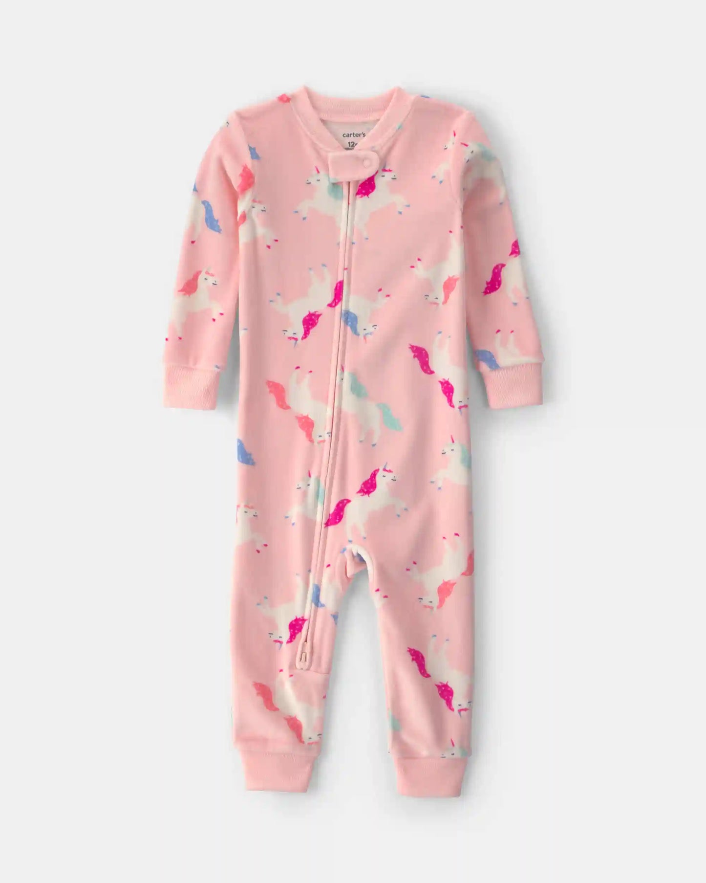 Baby Girl 1-Piece Unicorn 2-Way Zip DreamPlush Snug Fit Pajama - Pink