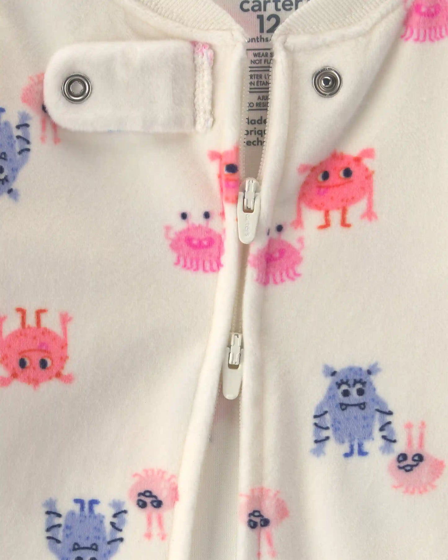 Baby Girl 1-Piece Monster 2-Way Zip DreamPlush Snug Fit Pajama - Cream