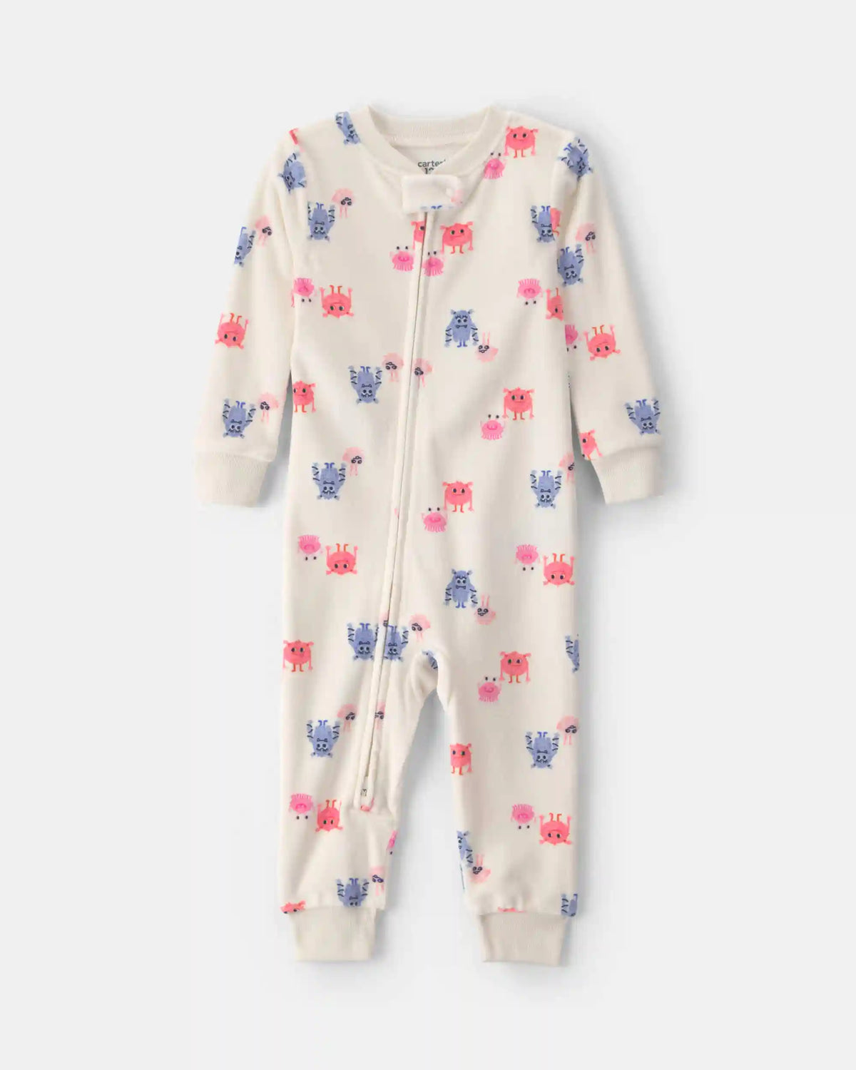 Baby Girl 1-Piece Monster 2-Way Zip DreamPlush Snug Fit Pajama - Cream