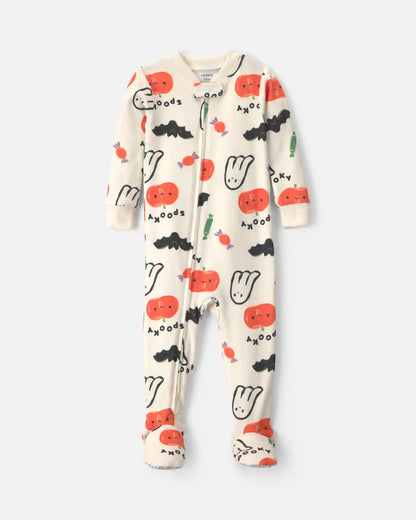 Baby Halloween Print 1-Piece Footed Pajama - Cream