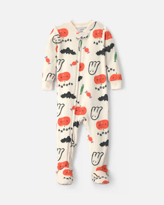 Baby Halloween Print 1-Piece Footed Pajama - Cream