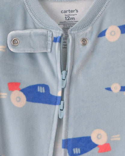 Baby Boy 1-Piece Car 2-Way Zip DreamPlush Snug Fit Footed Pajama - Blue