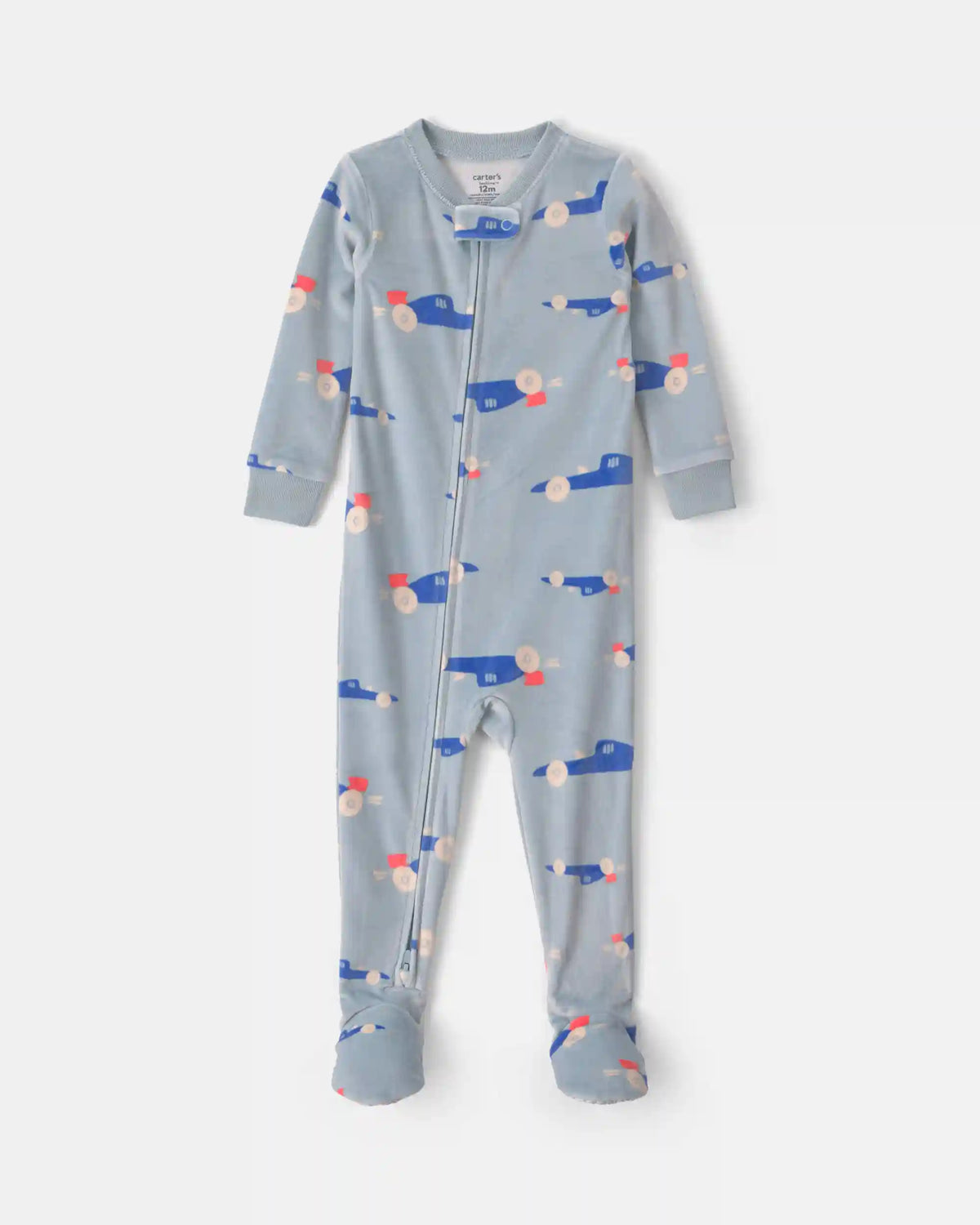 Baby Boy 1-Piece Car 2-Way Zip DreamPlush Snug Fit Footed Pajama - Blue