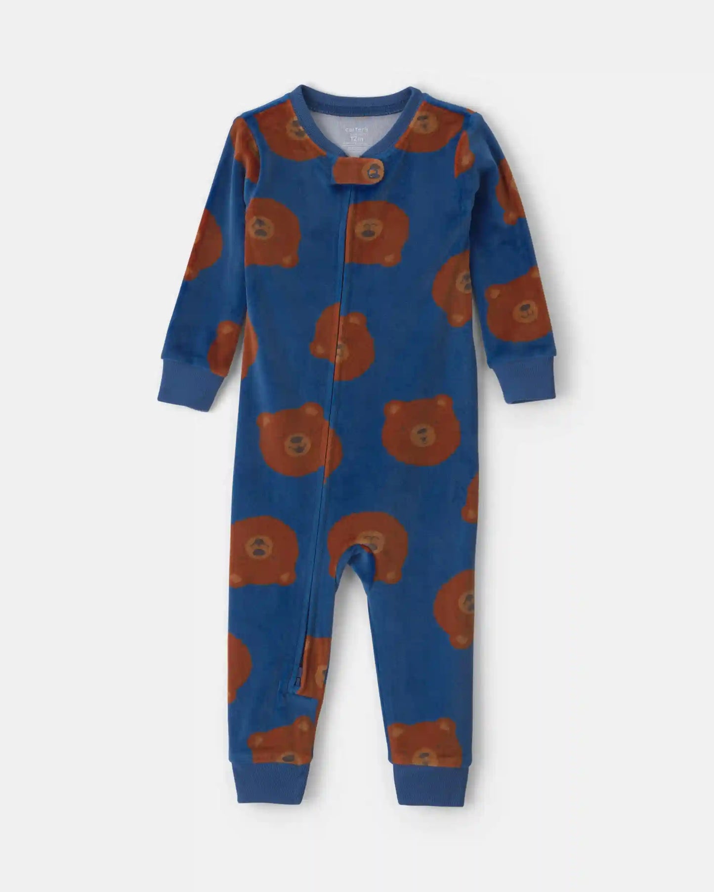 Baby Boy 1-Piece Bear 2-Way Zip DreamPlush Snug Fit Pajama - Navy Blue