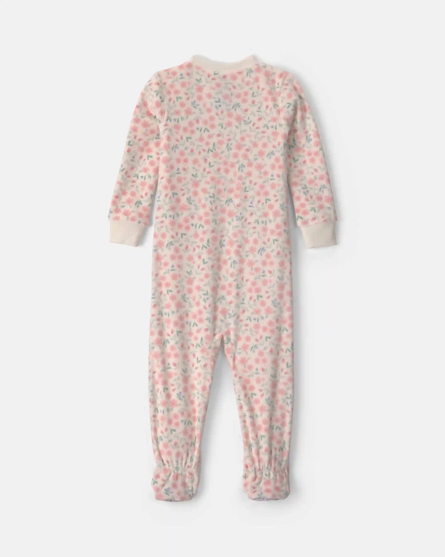Baby Girl 1-Piece Floral 2-Way Zip DreamPlush Snug Fit Footed Pajama - Cream