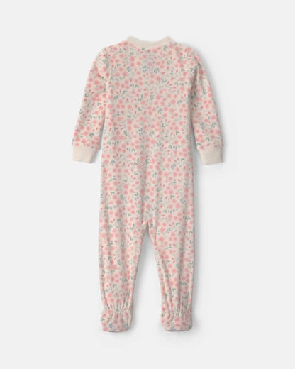 Baby Girl 1-Piece Floral 2-Way Zip DreamPlush Snug Fit Footed Pajama - Cream