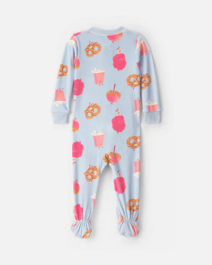 Baby Girl 1-Piece Festival Treats 2-Way Zip DreamPlush Snug Fit Footed Pajama - Blue