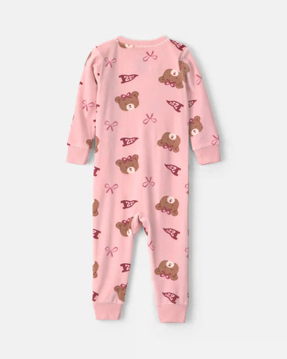 Baby Girl 1-Piece Bears & Bows 2-Way Zip DreamPlush Snug Fit Pajama - Pink