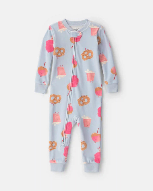 Baby Girl 1-Piece Festival Treats 2-Way Zip DreamPlush Snug Fit Pajama - Blue