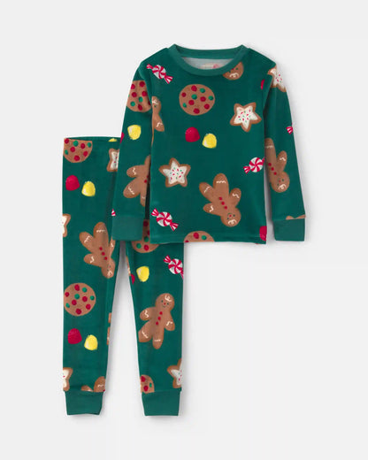 Baby 2-Piece Christmas Gingerbread DreamPlush Snug Fit Pajama Set - Green