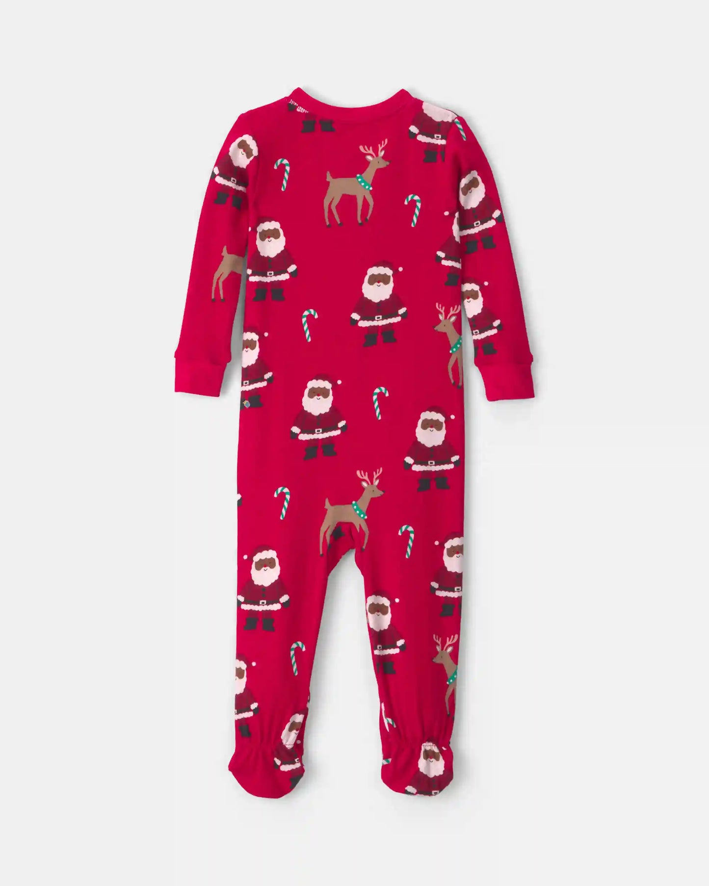 Baby 1-Piece Brown Santa Christmas 2-Way Zip 100% Cotton Snug Fit Footed Pajama - Red