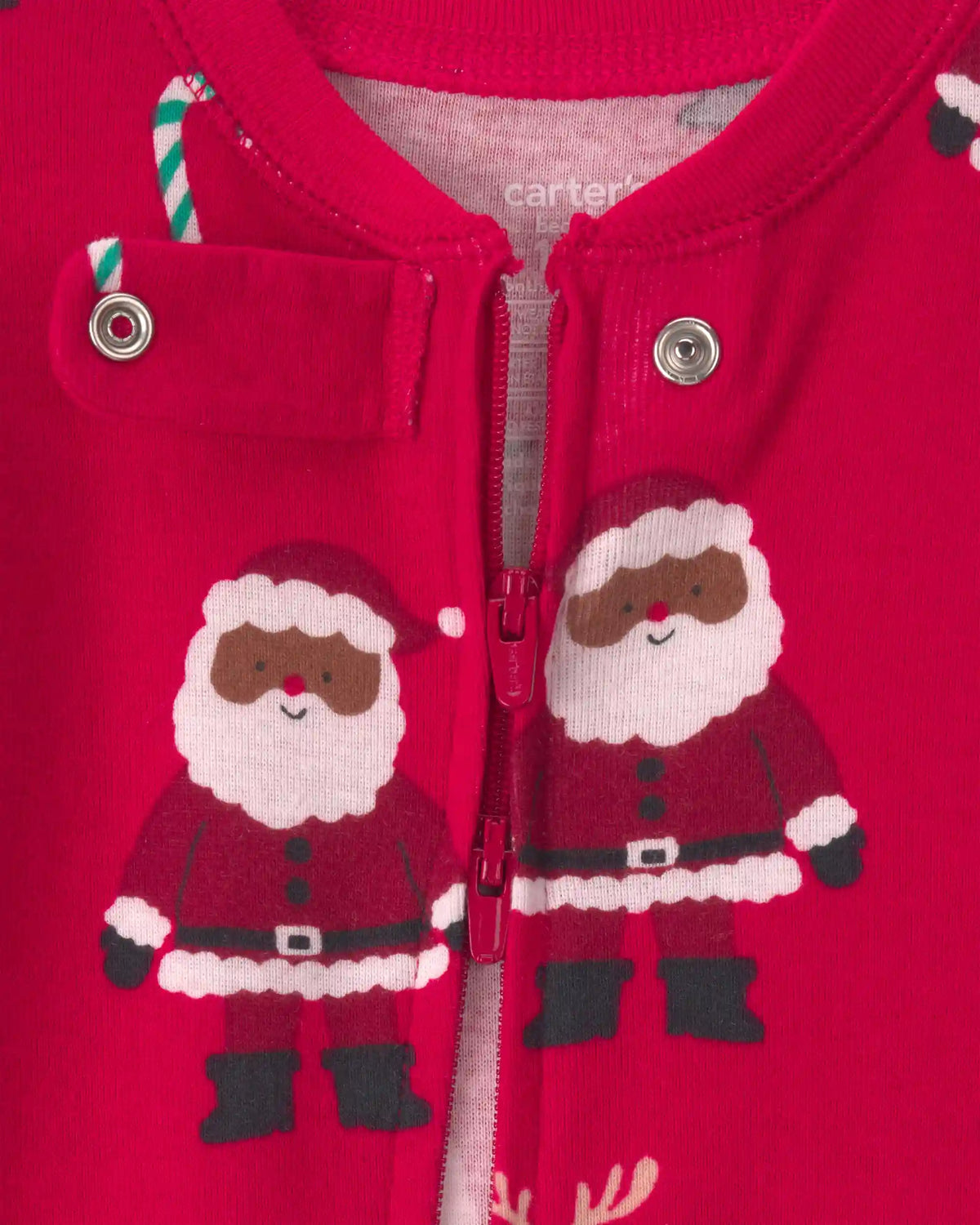 Baby 1-Piece Brown Santa Christmas 2-Way Zip 100% Cotton Snug Fit Footed Pajama - Red