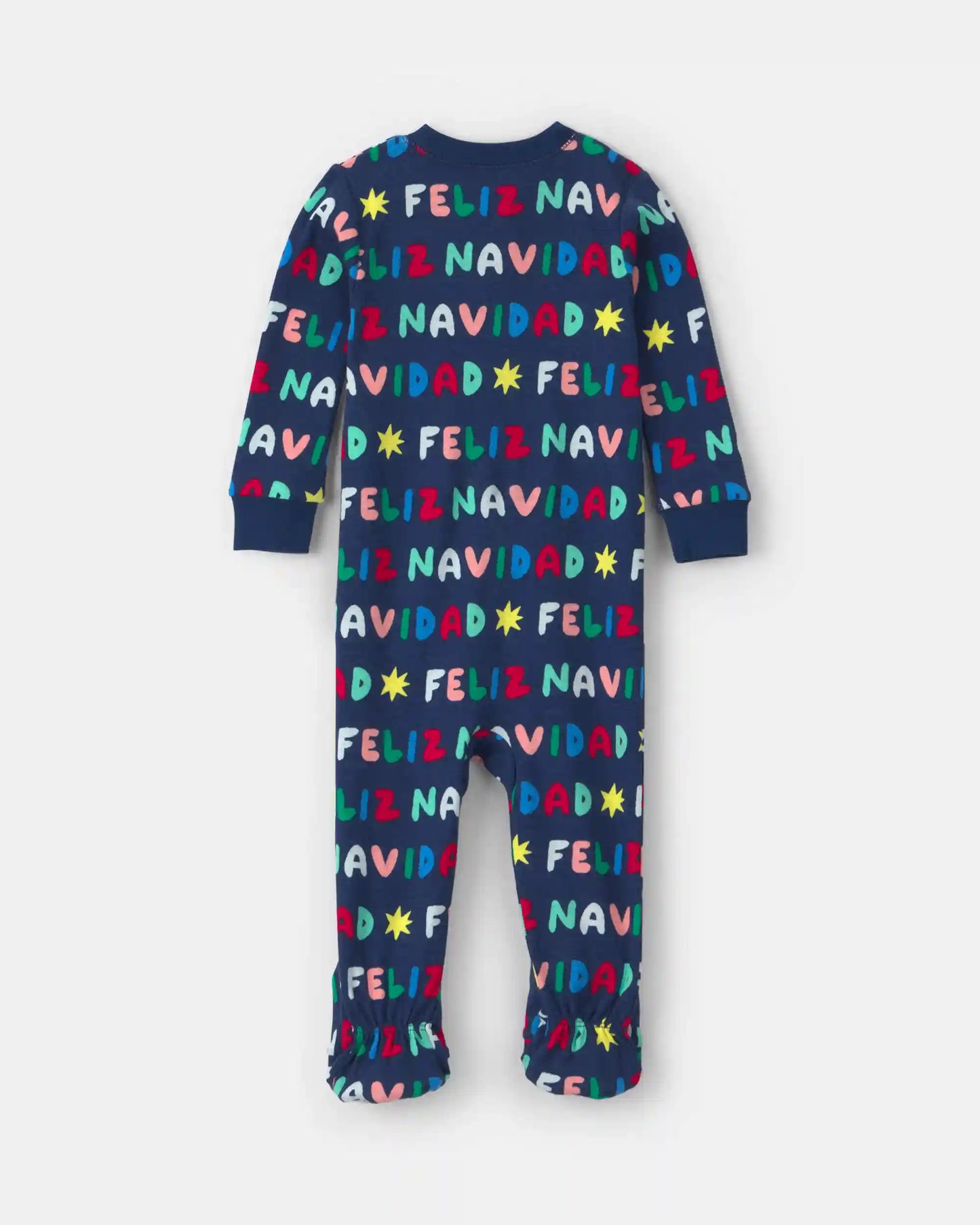 Baby 1-Piece 'Feliz Navidad' Christmas 100% Cotton Snug Fit Footed Pajama - Navy Blue