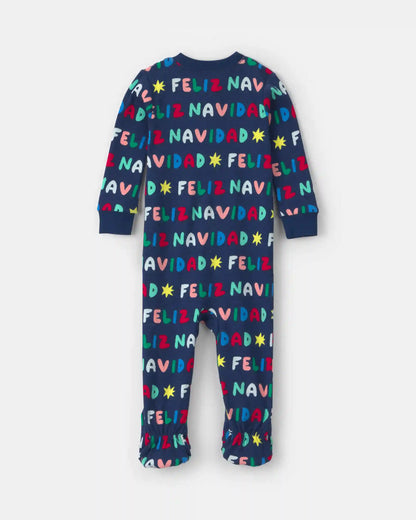 Baby 1-Piece 'Feliz Navidad' Christmas 100% Cotton Snug Fit Footed Pajama - Navy Blue