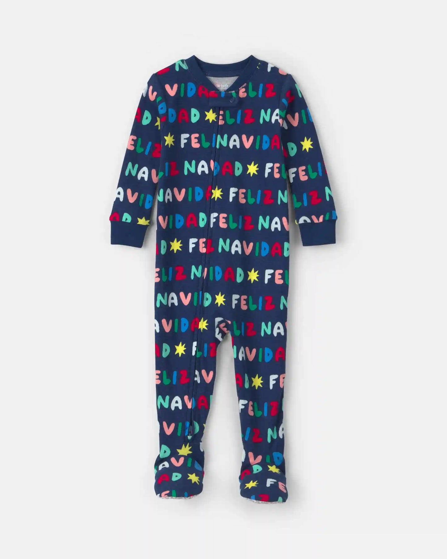 Baby 1-Piece 'Feliz Navidad' Christmas 100% Cotton Snug Fit Footed Pajama - Navy Blue