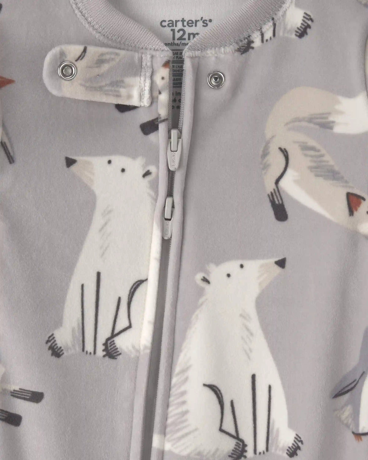 Baby Boy 1-Piece Winter Animals 2-Way Zip DreamPlush Snug Fit Footed Pajama - Grey