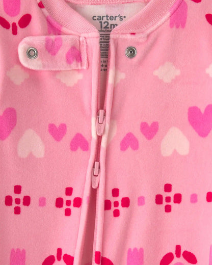 Baby Girl 1-Piece Fair Isle 2-Way Zip DreamPlush Snug Fit Footed Pajama - Pink