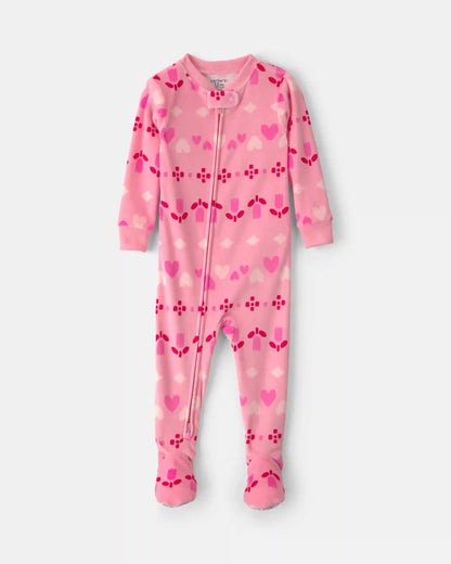 Baby Girl 1-Piece Fair Isle 2-Way Zip DreamPlush Snug Fit Footed Pajama - Pink
