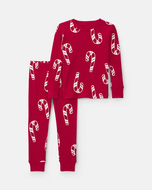 Baby Candy Cane Christmas Thermal Snug Fit 2-Piece Pajama Set - Red