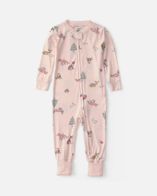 Baby Girl 1-Piece Woodland PurelySoft™ Snug Fit Pajama - Pink