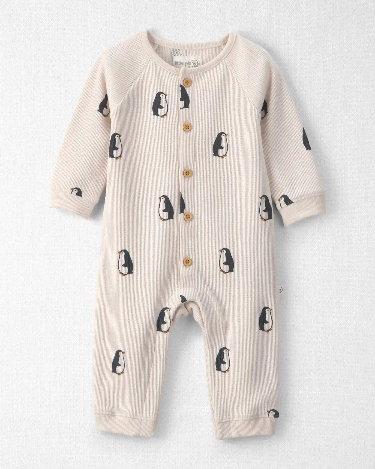Baby Organic Cotton Waffle Knit Jumpsuit in Penguins