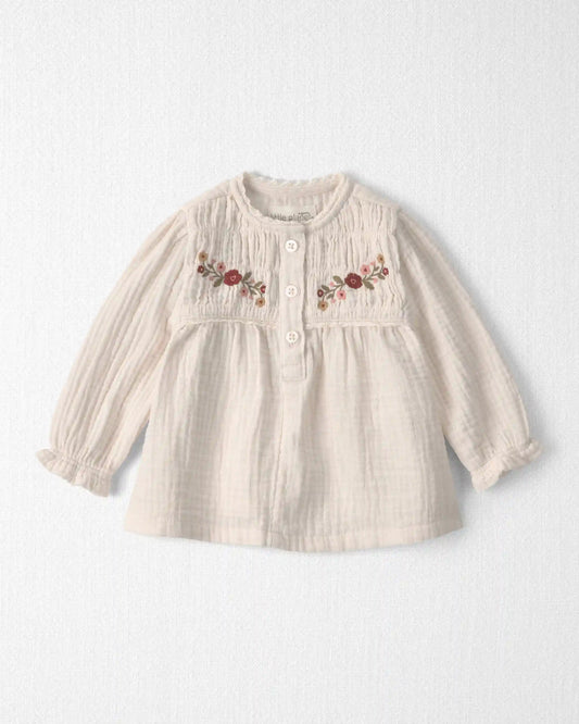 Baby Girl Organic Cotton Embroidered Gauze Top