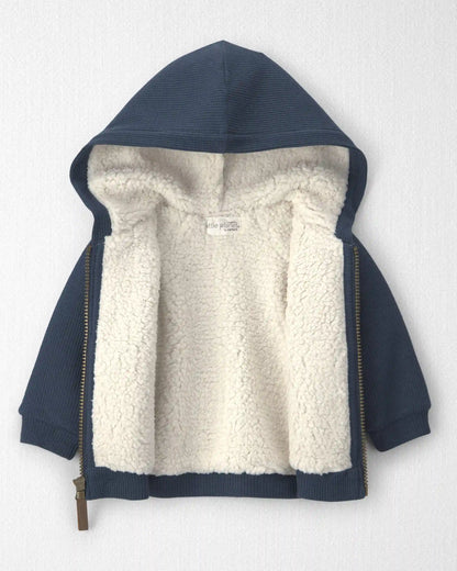 Baby Boy Recycled Teddy Fleece Waffle Knit Hooded Jacket Made with Organic Cotton