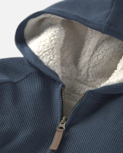 Baby Boy Recycled Teddy Fleece Waffle Knit Hooded Jacket Made with Organic Cotton