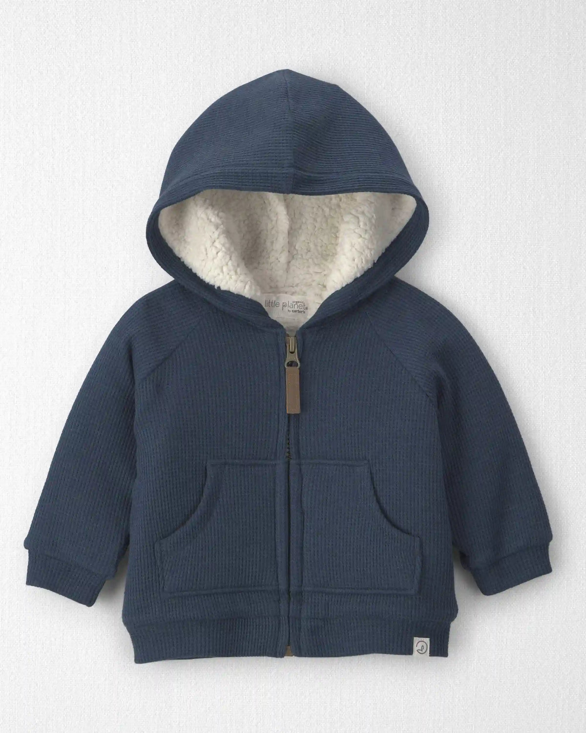Baby Boy Recycled Teddy Fleece Waffle Knit Hooded Jacket Made with Organic Cotton
