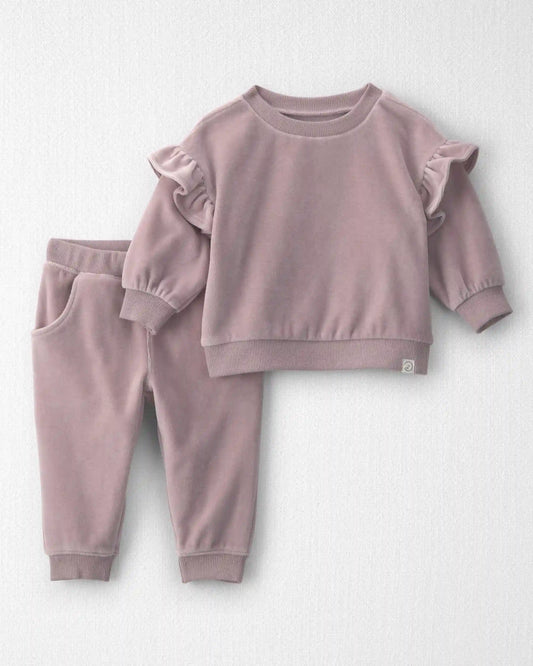 Baby Girl 2-Piece Organic Cotton Velour Top & Pant Set