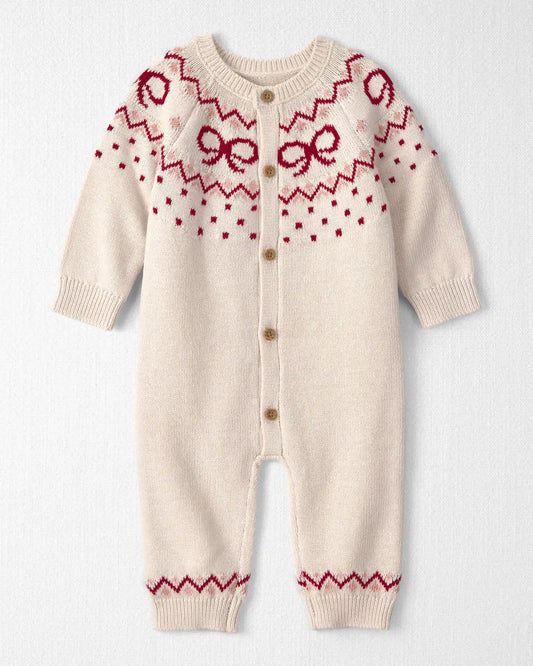Baby Girl Organic Cotton Fair Isle Sweater Knit Jumpsuit