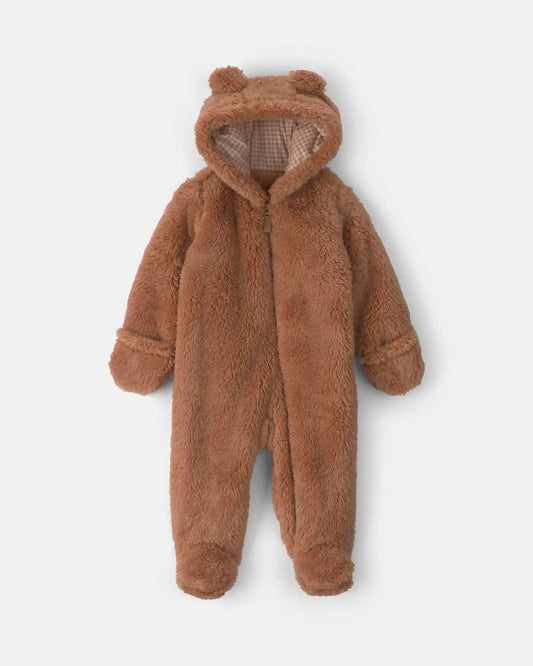 Baby Bear Teddy Fleece Long-Sleeve Jumpsuit - Brown