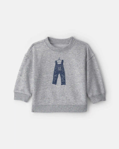 Baby Boy Overall French Terry Sweater - Grey